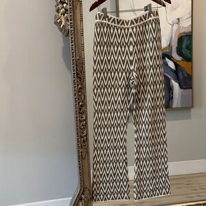 Christian Lacroix Cream & Brown Chevron Wide Leg Knit Pants